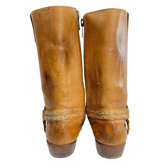 Bed Stu Harness Biker Western Moto Boots Tan Leather Distressed Women Size 10 - Picture 6 of 12